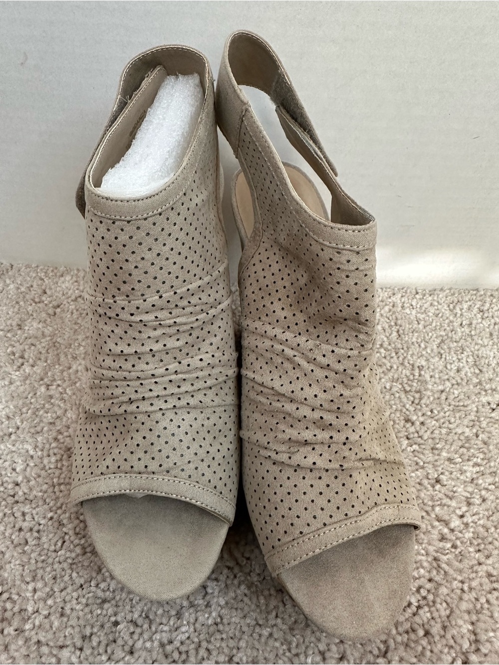 G by Guess Perforated Open-Toe Slingback Wedges - Taupe, size 8, new without box